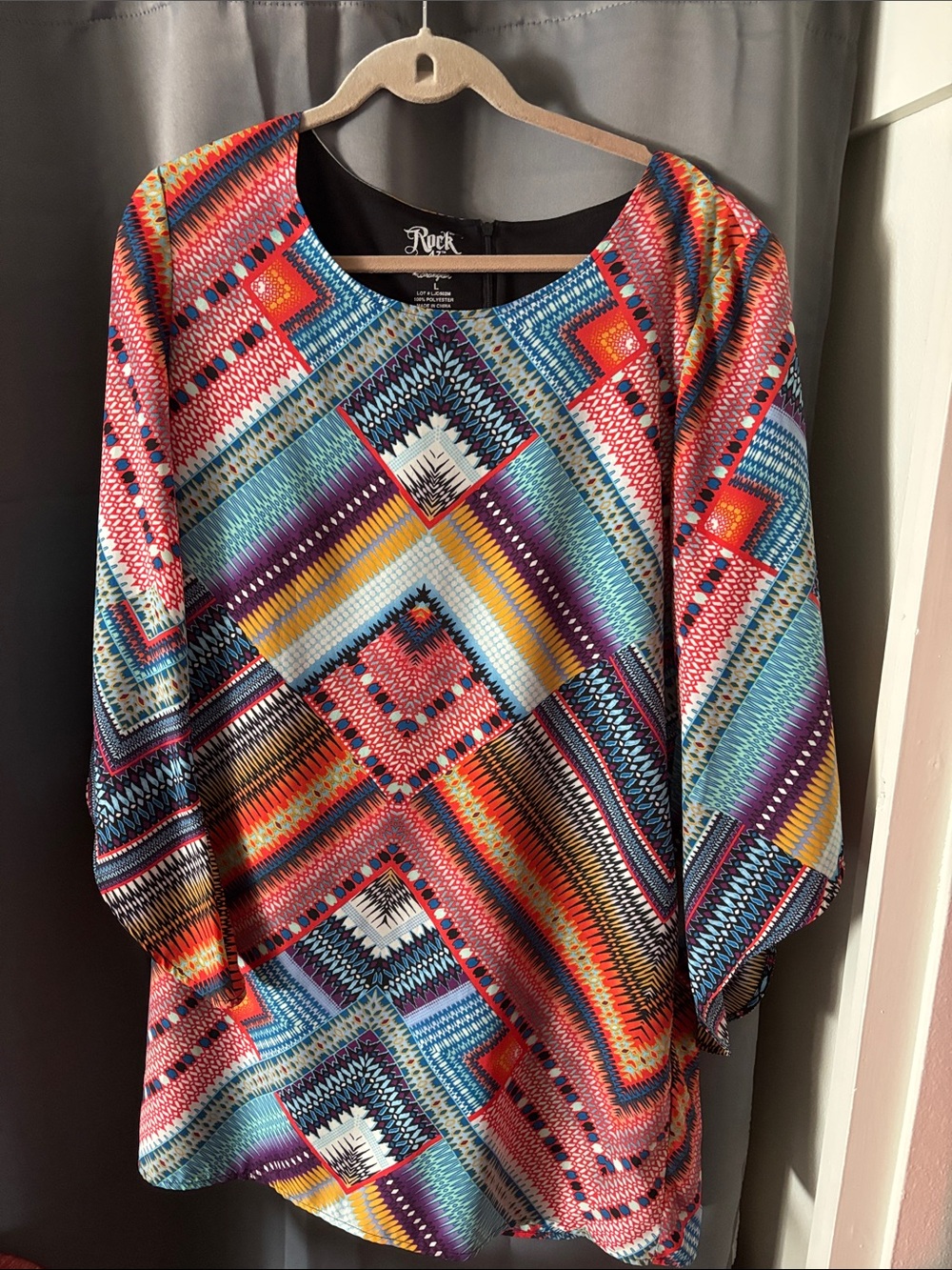 Roper Multicolor Geometric-Print Long Sleeve Dress